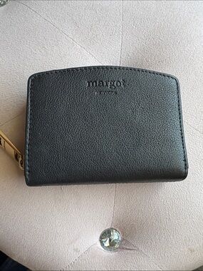 Black Margot Leather Compact Zip Wallet